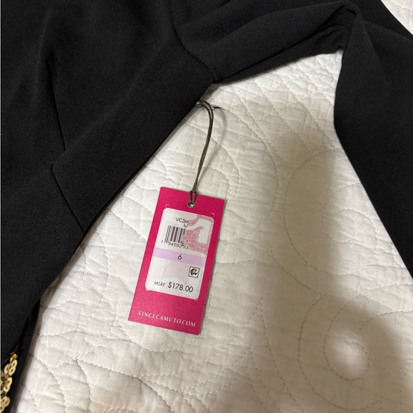NWT - Vince Camuto Black Long Sleeve Crepe with Paillette Sequin Trim - Picture 9 of 10